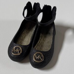 Michael Kors Black Sparkle Flats with Gold Logo